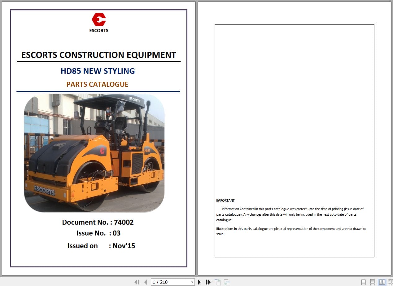 Escorts Asphalt Compactor HD85 New Styling Parts Catalog 2015 (1)