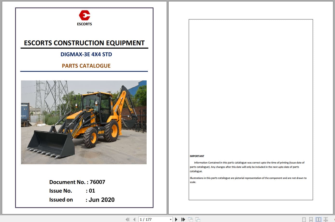 Escorts Backhoe Loader DIGMAX 3E 4X4 STD Parts Catalog 2020 (1)