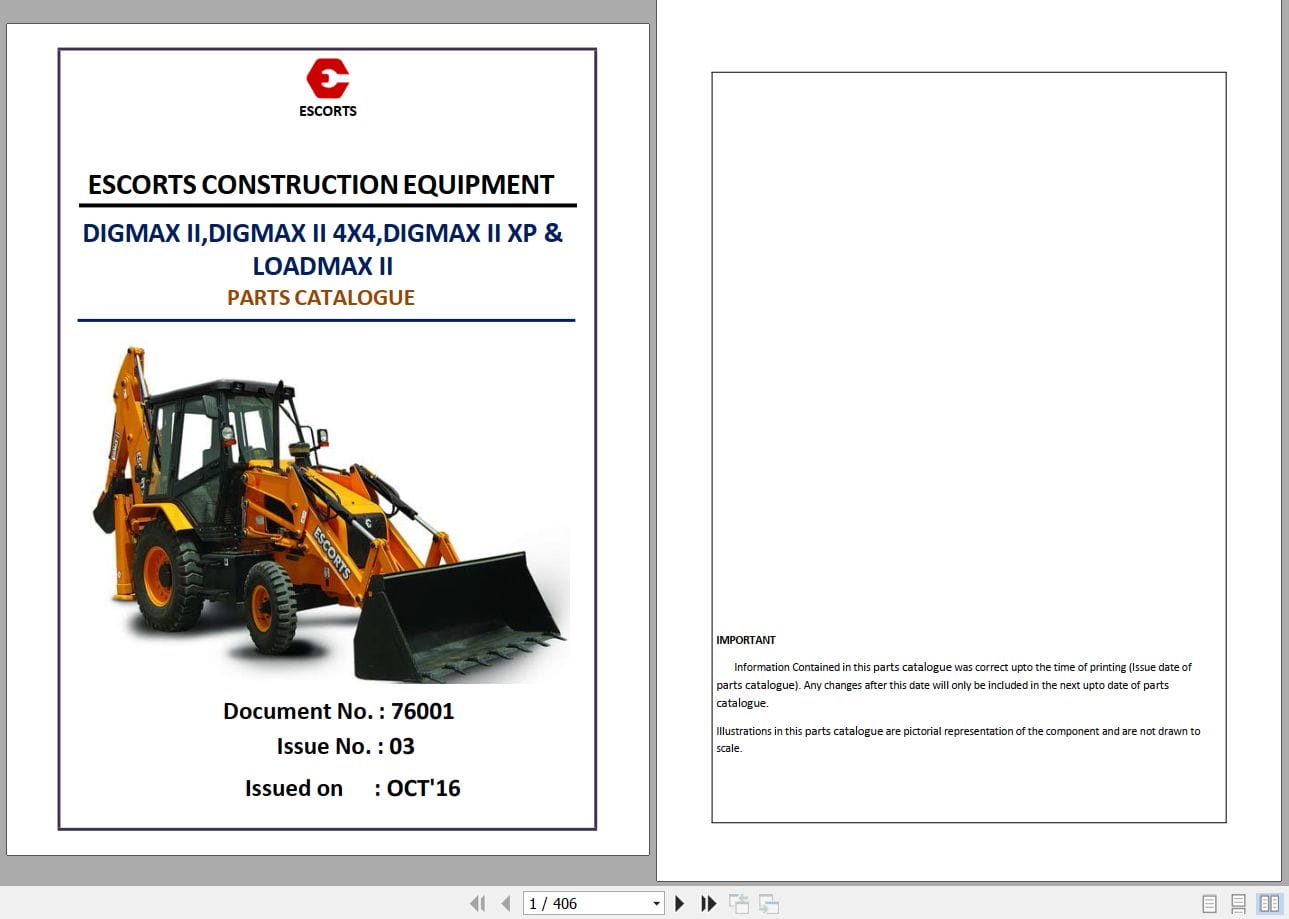 Escorts Backhoe Loader DIGMAX II to LOADMAX II Parts Catalog 2016 (1)