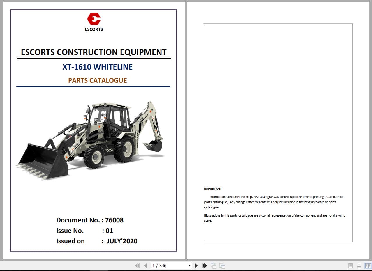 Escorts Backhoe Loader XT 1610 WHITELINE Parts Catalog 2020 (1)