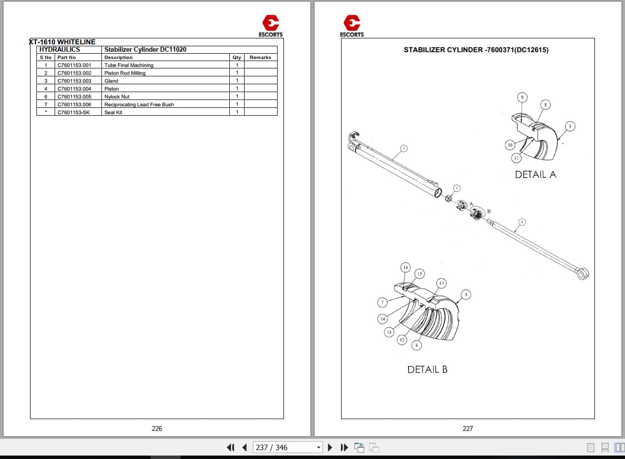 Escorts Backhoe Loader XT 1610 WHITELINE Parts Catalog 2020 (2)