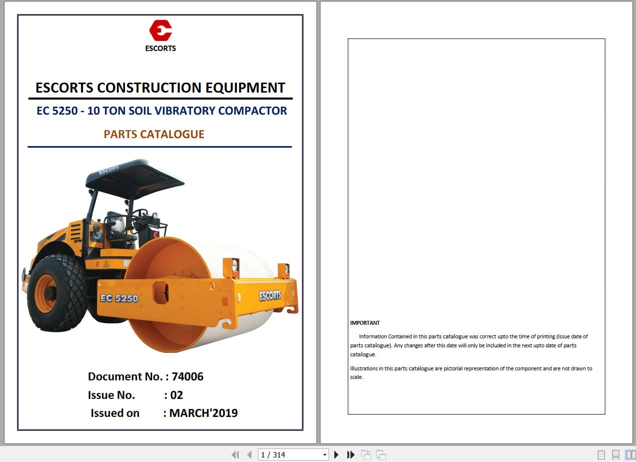 Escorts Soil Vibratory Compactor EC5250 10 TON Parts Catalog 2019 (1)