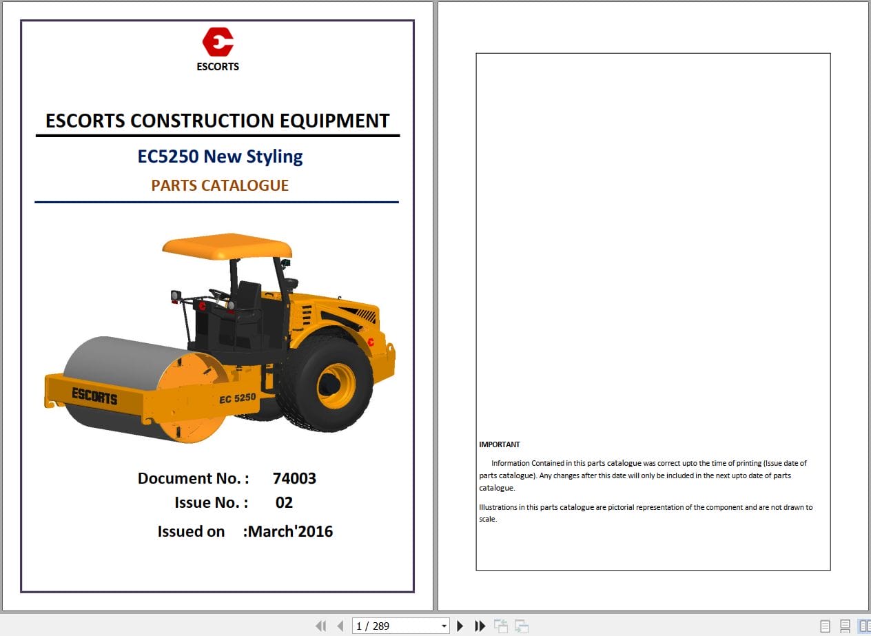 Escorts Soil Vibratory Compactor EC5250 New Styling Parts Catalog 2016 (1)