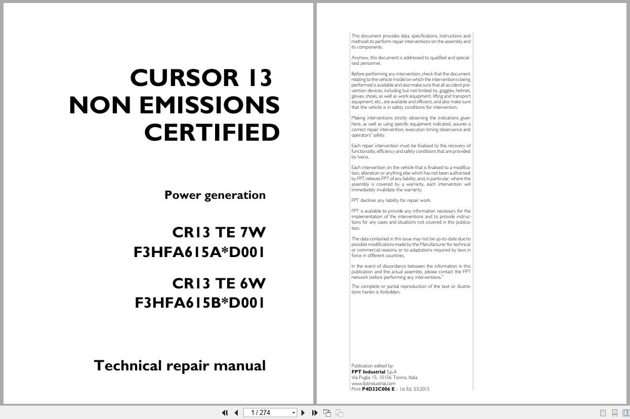 FPT Engine Cursor 13 Power Generation Technical Repair Manual P4D32C006E (1)