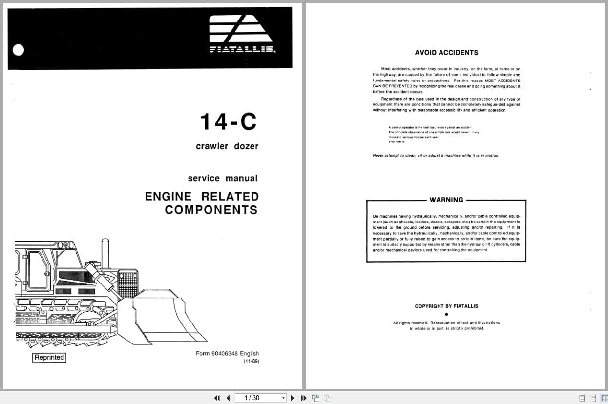 Fiat Allis Crawler Dozer 14 C Engine Related Components Service Manual 60406348 (1)