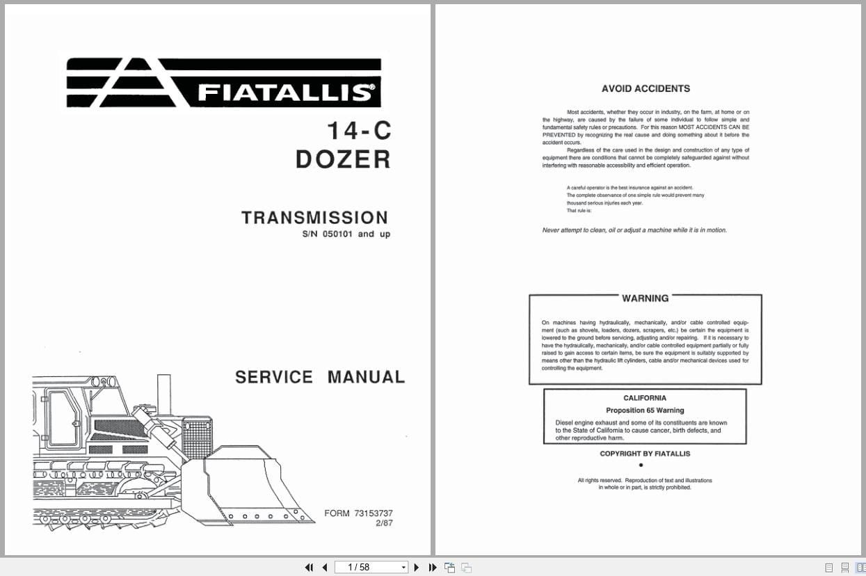 Fiat Allis Crawler Dozer 14 C Transmission Service Manual 73153737 (1)