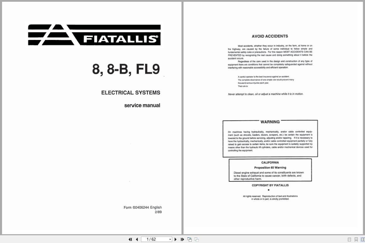 Fiat Allis Crawler Dozer 8 8 B FL9 Electrical System Service Manual 60406244 (1)