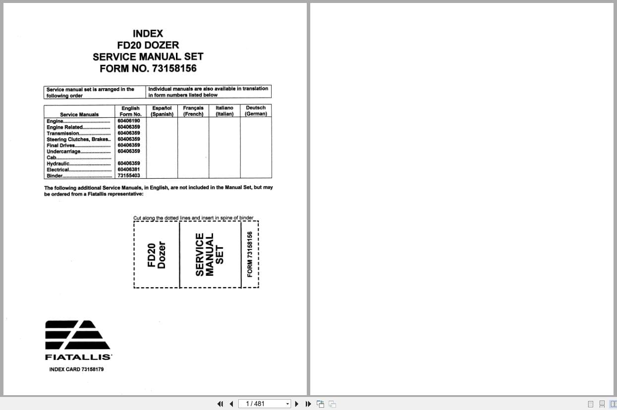 Fiat Allis Crawler Dozer FD20 Service Manual 73158156 (1)