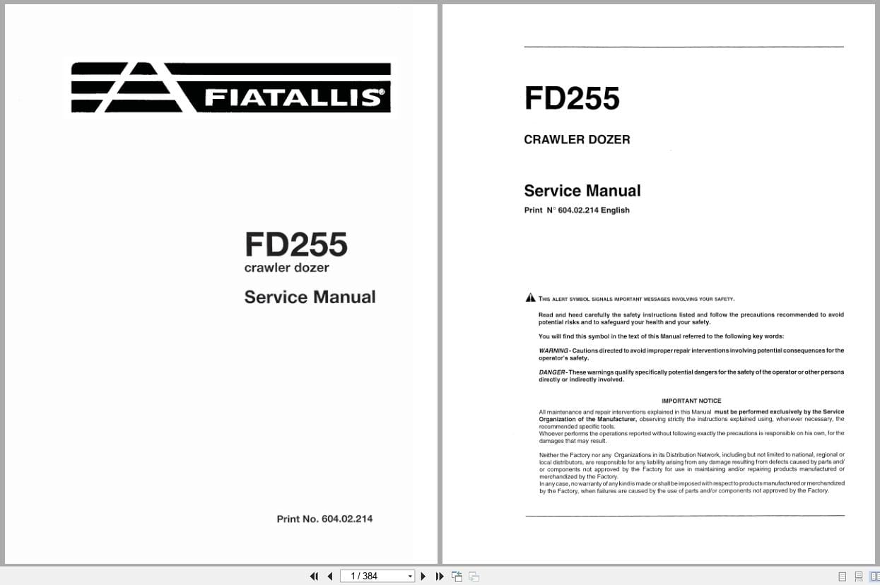 Fiat Allis Crawler Dozer FD255 Service Manual 60402214 (1)
