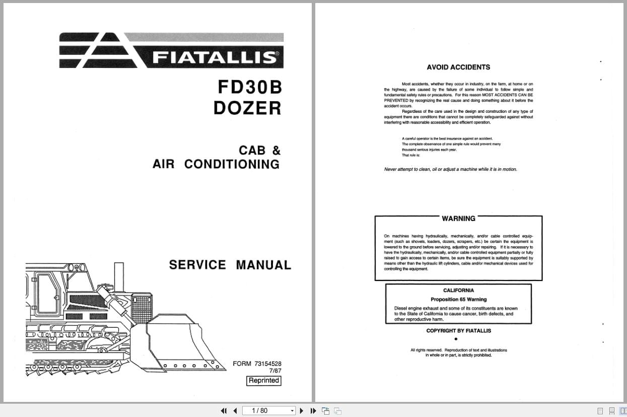 Fiat Allis Crawler Dozer FD30B Cab and Air Conditioning Service Manual 73154528 (1)