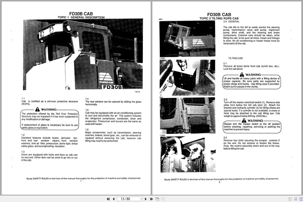 Fiat Allis Crawler Dozer FD30B Cab and Air Conditioning Service Manual 73154528 (2)