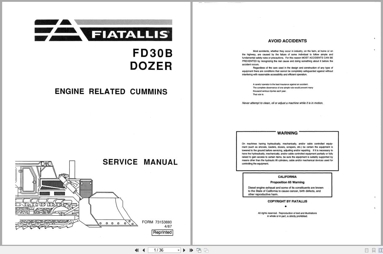 Fiat Allis Crawler Dozer FD30B Engine Related Cummins Service Manual 73153880 (1)