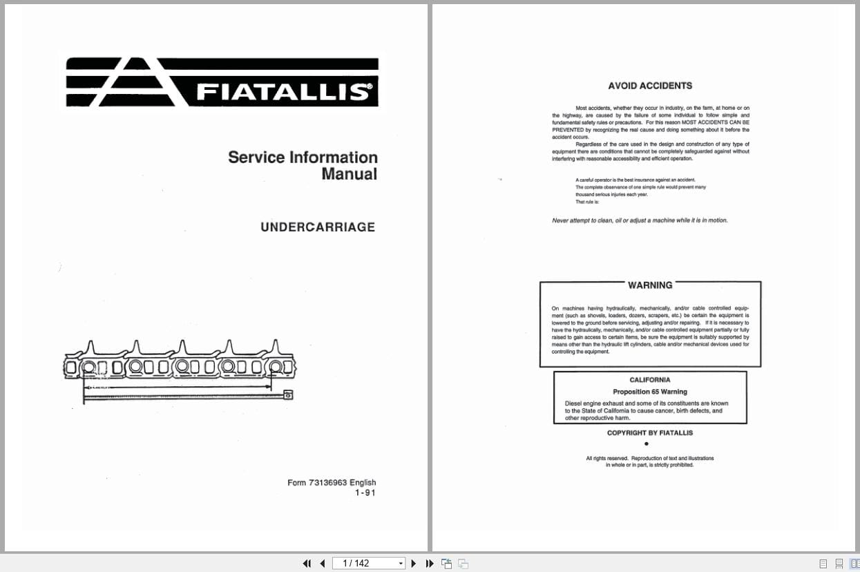 Fiat Allis Crawler Dozer FD50 to FH220 Service Information Manual 73136963 (1)