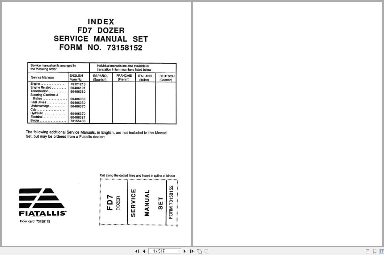 Fiat Allis Crawler Dozer FD7 Service Manual 73158152 (1)