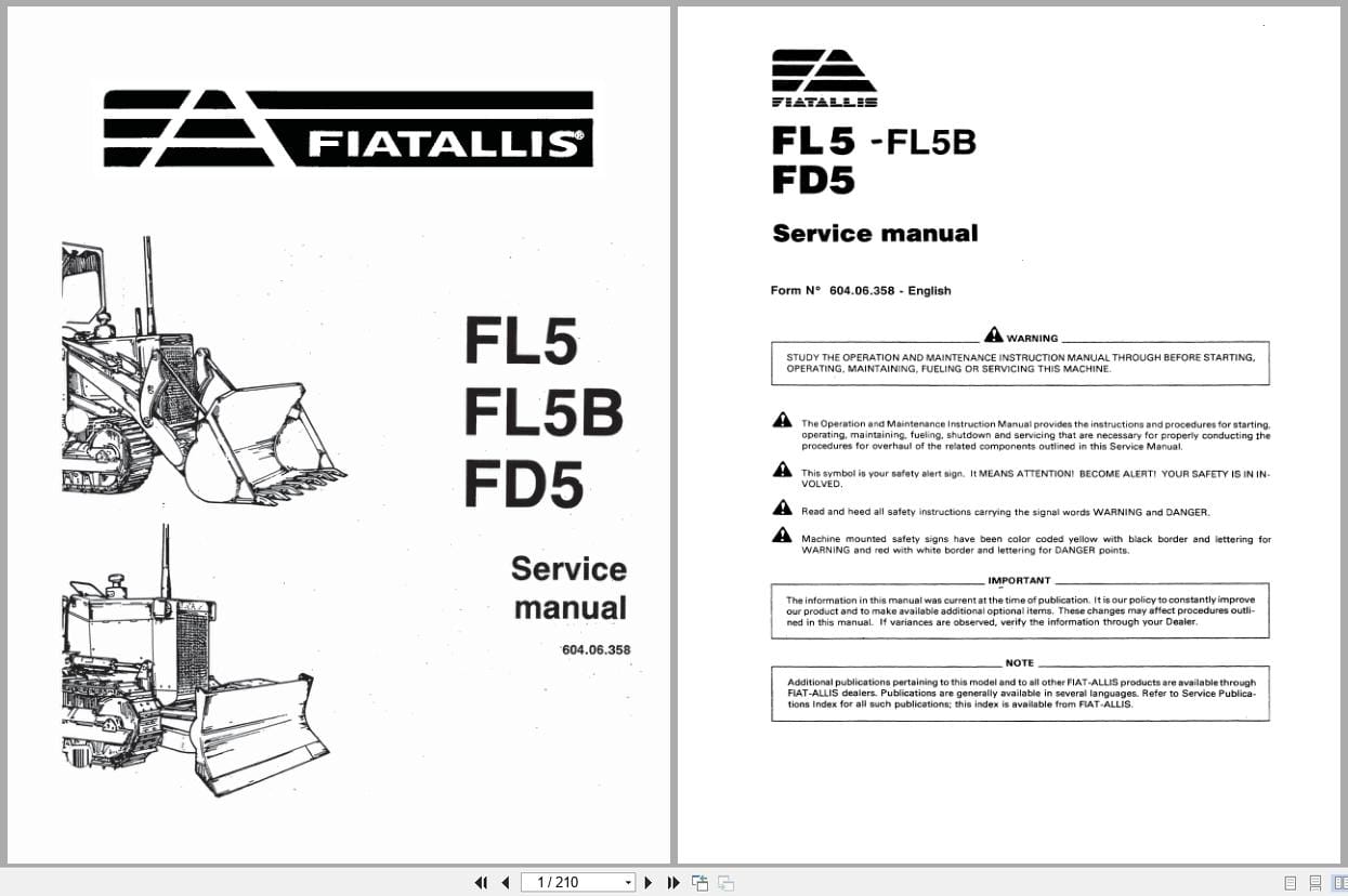 Fiat Allis Crawler Dozer FL5 FL5B FD5 Service Manual 60406358 (1)