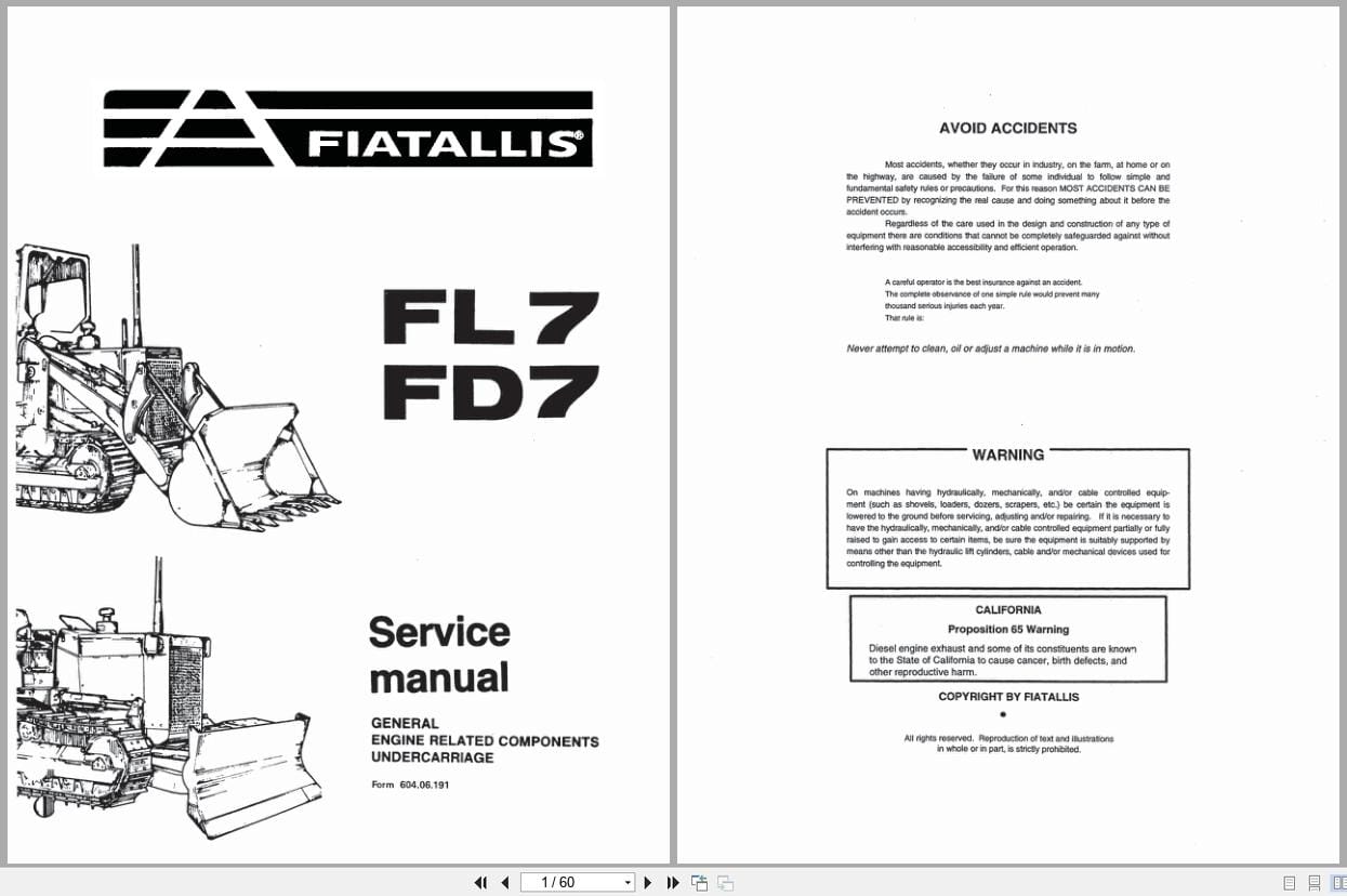 Fiat Allis Crawler Dozer FL7 FD7 Related Components Undercarriage Service Manual 60406191 (1)