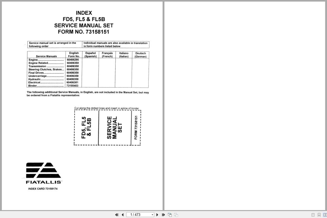 Fiat Allis Crawler Loader FD5 FL5 FL5B Service Manual 73158151 (1)