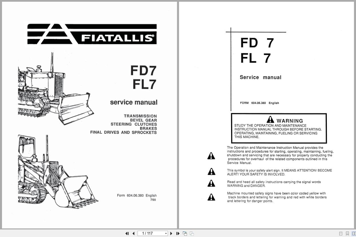 Fiat Allis Crawler Loader FD7 FL7 Service Manual 60406380 (1)