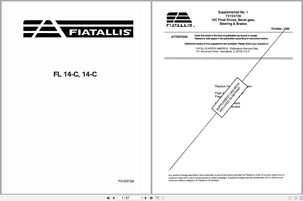 Fiat Allis Crawler Loader FL14 C 14 C Service Manual 73153738 (1)