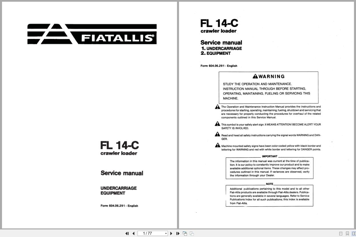 Fiat Allis Crawler Loader FL14 C Service Manual 60406291 (1)