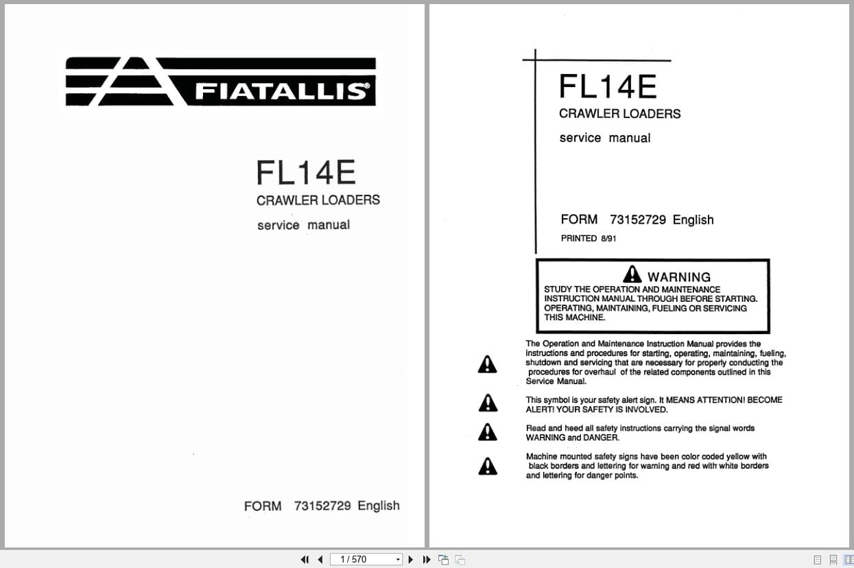 Fiat Allis Crawler Loader FL14E Service Manual 73152729 (1)