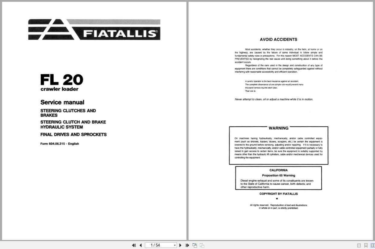 Fiat Allis Crawler Loader FL20 Service Manual 60406315 (1)