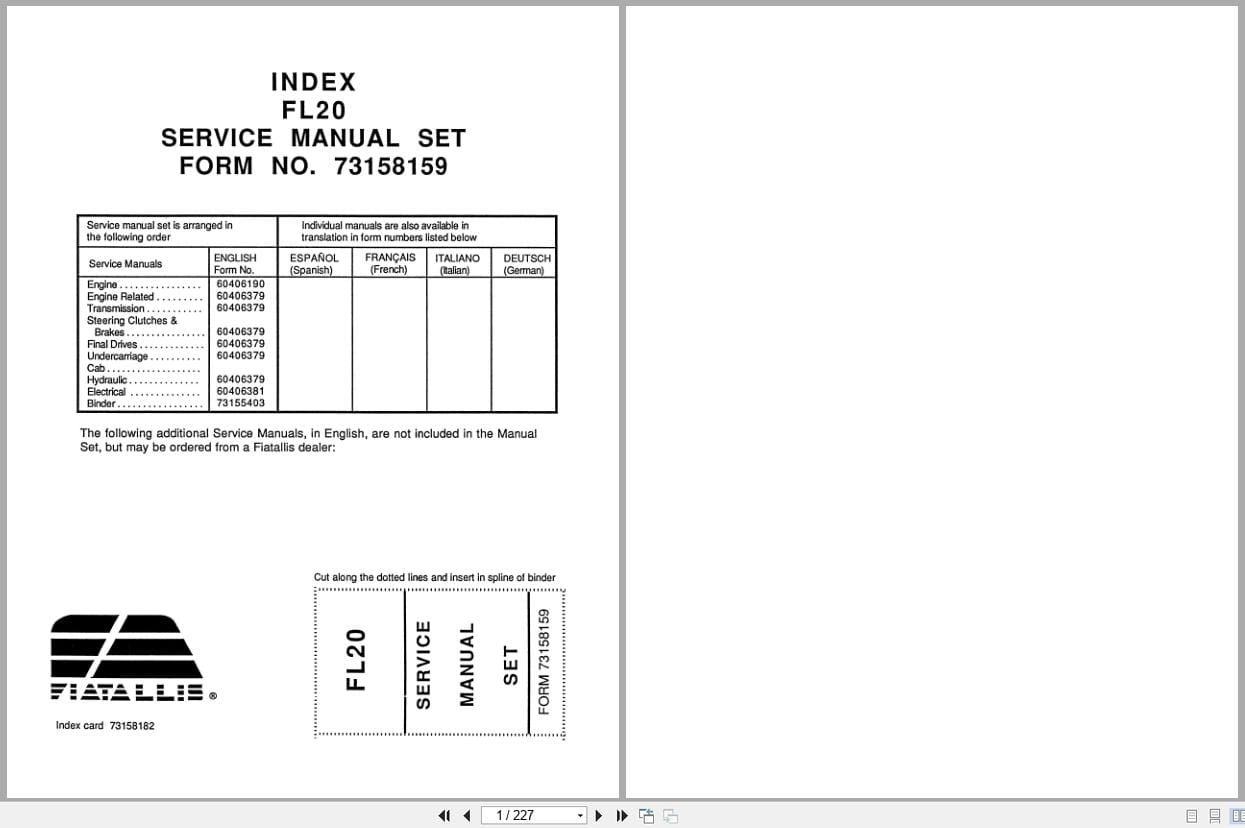 Fiat Allis Crawler Loader FL20 Service Manual 73158159 (1)