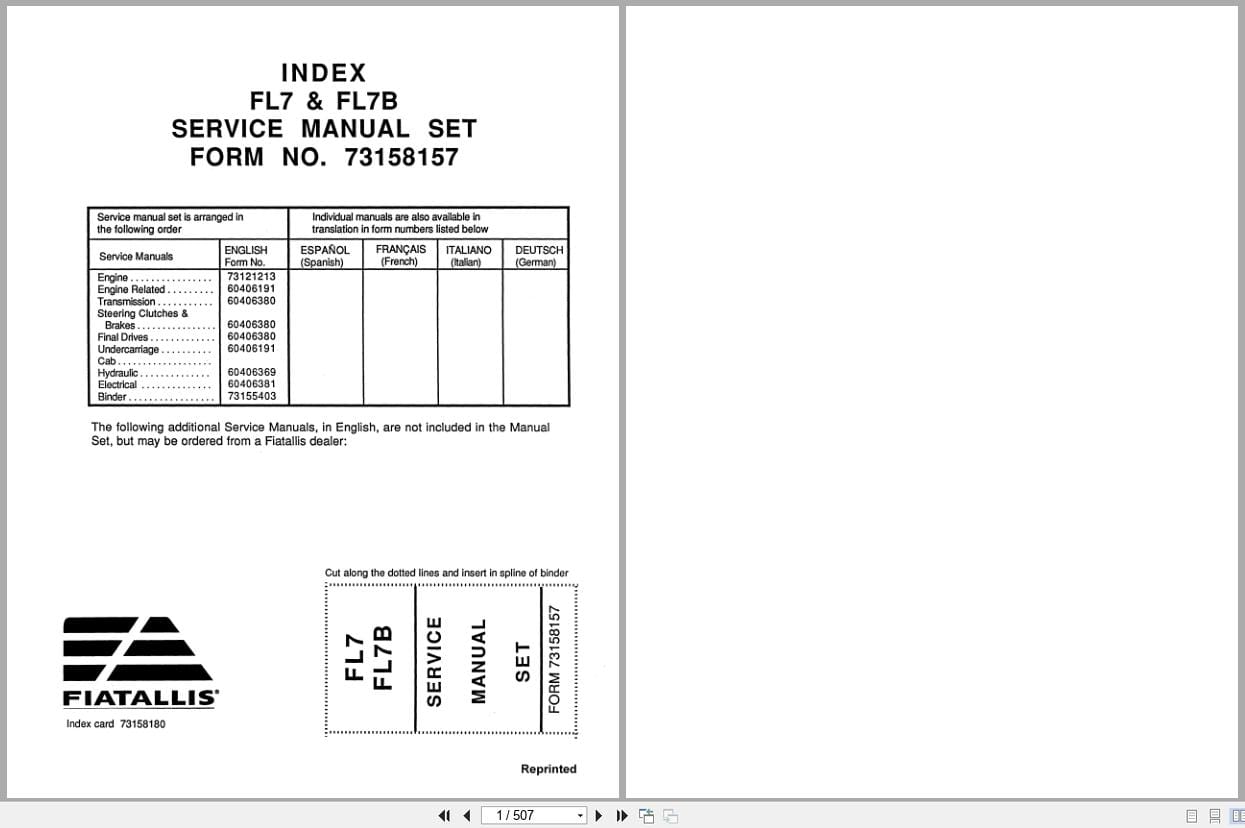 Fiat Allis Crawler Loader FL7 FL7B Service Manual 73158157 (1)