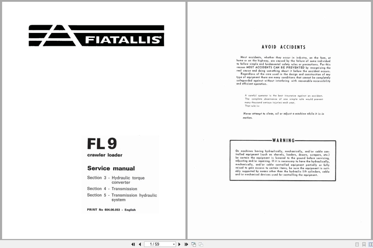 Fiat Allis Crawler Loader FL9 Service Manual 60406053 (1)