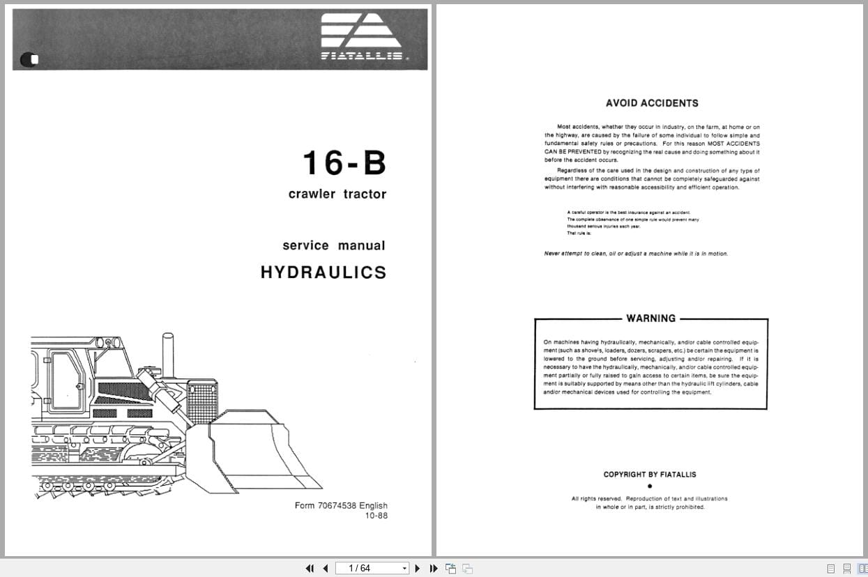 Fiat Allis Crawler Tractor 16 B Hydraulics Service Manual 70674538 (1)