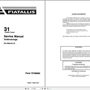 Fiat Allis Crawler Tractor 31 Undercarriage Service Manual 73108463 (1)
