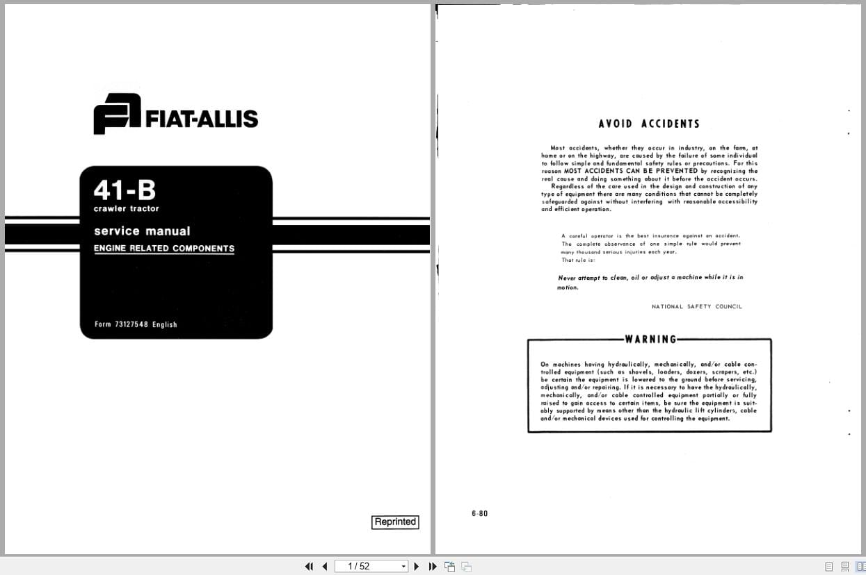 Fiat Allis Crawler Tractor 41 B Engine Related Components Service Manual 73127548 (1)