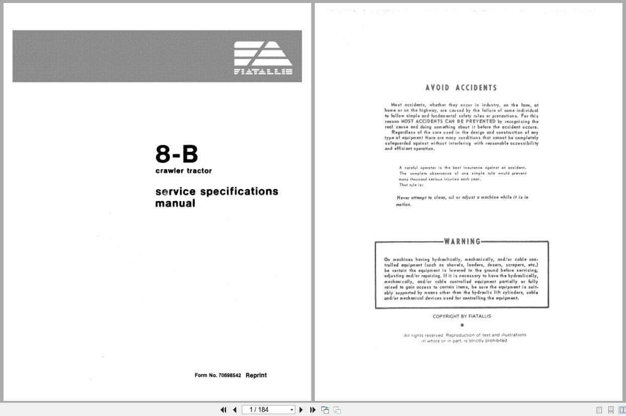 Fiat Allis Crawler Tractor 8 B Service Specification Manual 70698542 (1)