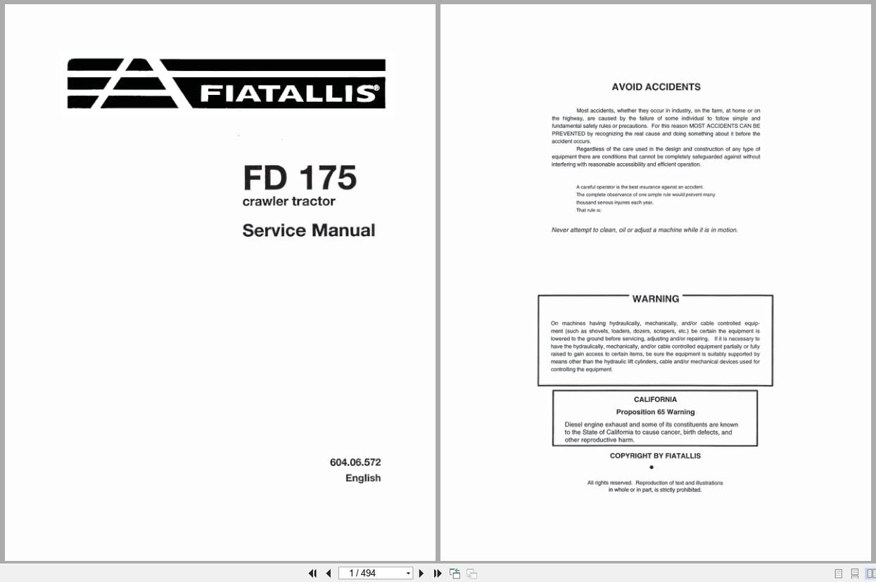 Fiat Allis Crawler Tractor FD175 Service Manual 60406572 (1)