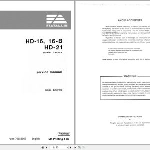 Fiat Allis Crawler Tractor HD 16 HD16 B HD 21 Final Drives Service Manual 70686969 (1)