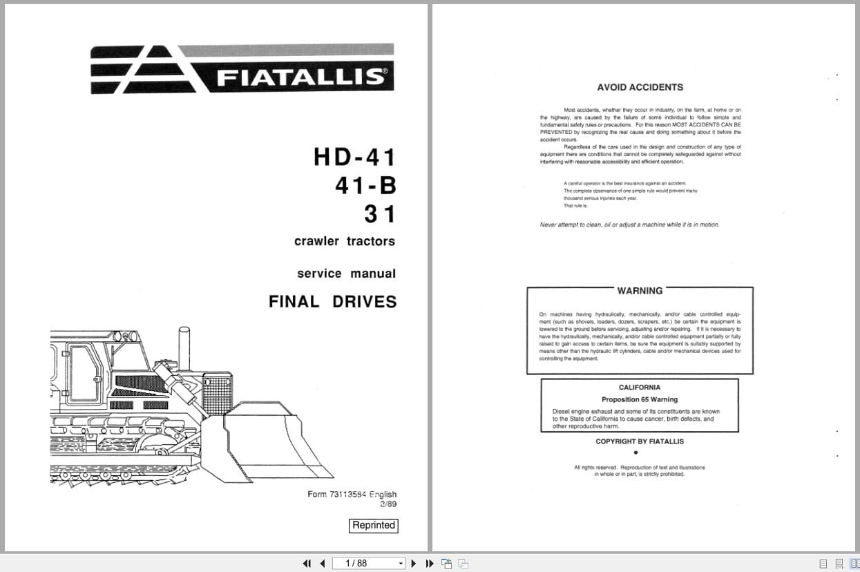 Fiat Allis Crawler Tractor HD 41 HD41 B HD 31 Final Drives Service Manual 73113584 (1)