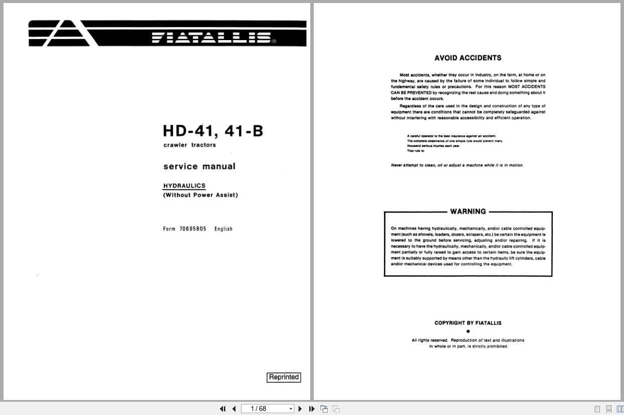 Fiat Allis Crawler Tractor HD 41 HD41 B Hydraulics Service Manual 70695805 (1)