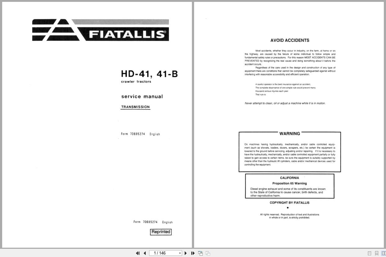 Fiat Allis Crawler Tractor HD 41 HD41 B Transmission Service Manual 70695274 (1)