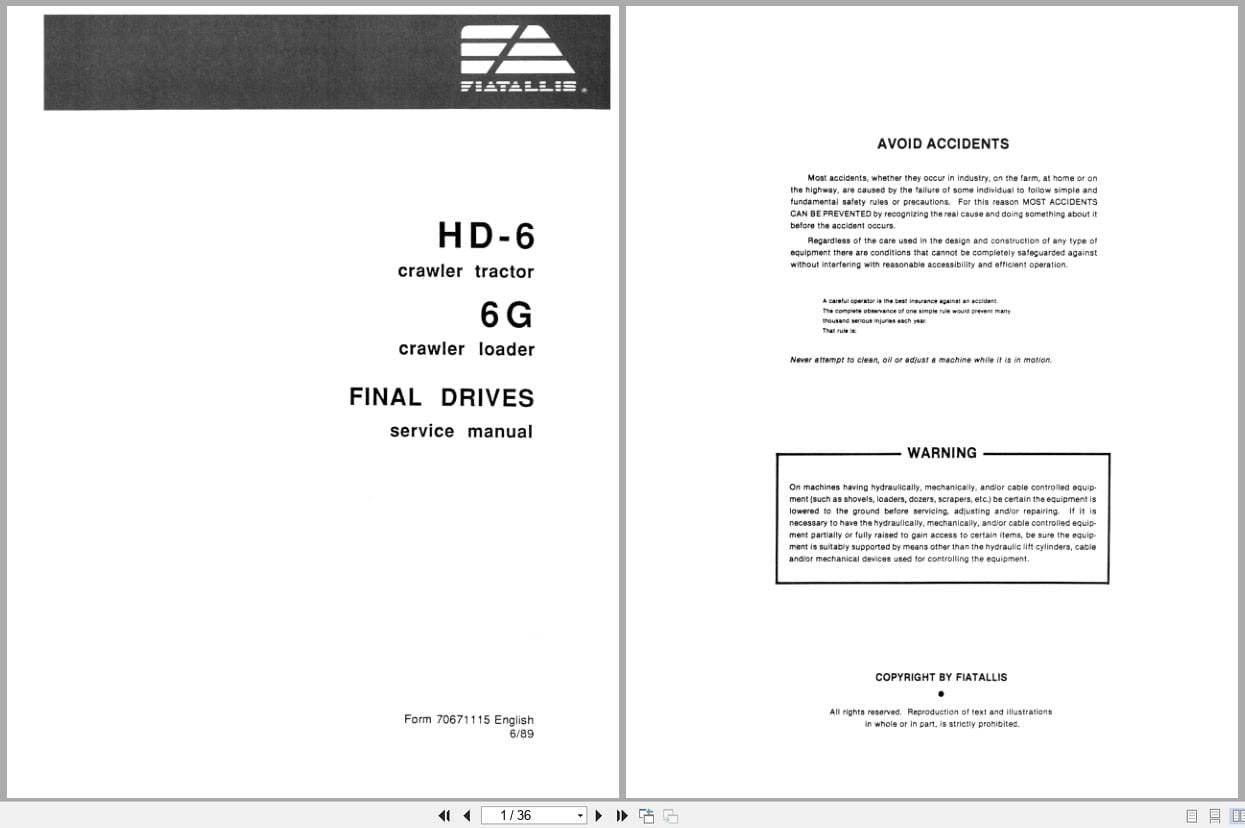 Fiat Allis Crawler Tractor HD 6 Crawler Loader 6G Final Drives Service Manual 70671115 (1)