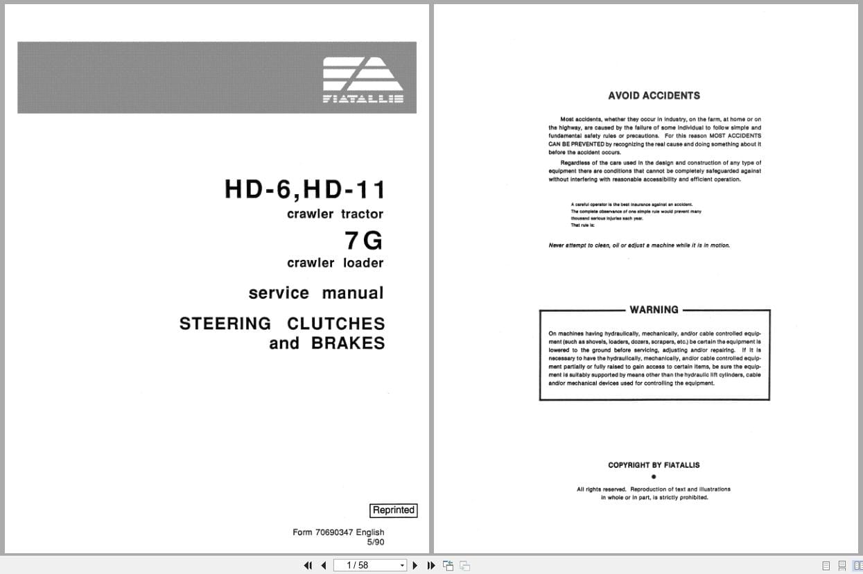 Fiat Allis Crawler Tractor HD 6 HD 11 Crawler Loader 7G Service Manual 70690347 (1)