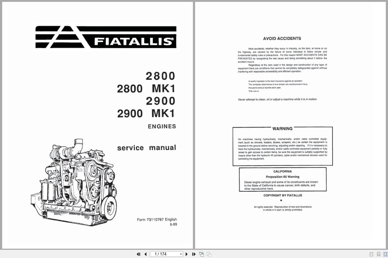 Fiat Allis Engine 2800 2800MKI 2900 2900MKI Service Manual 73110787 (1)