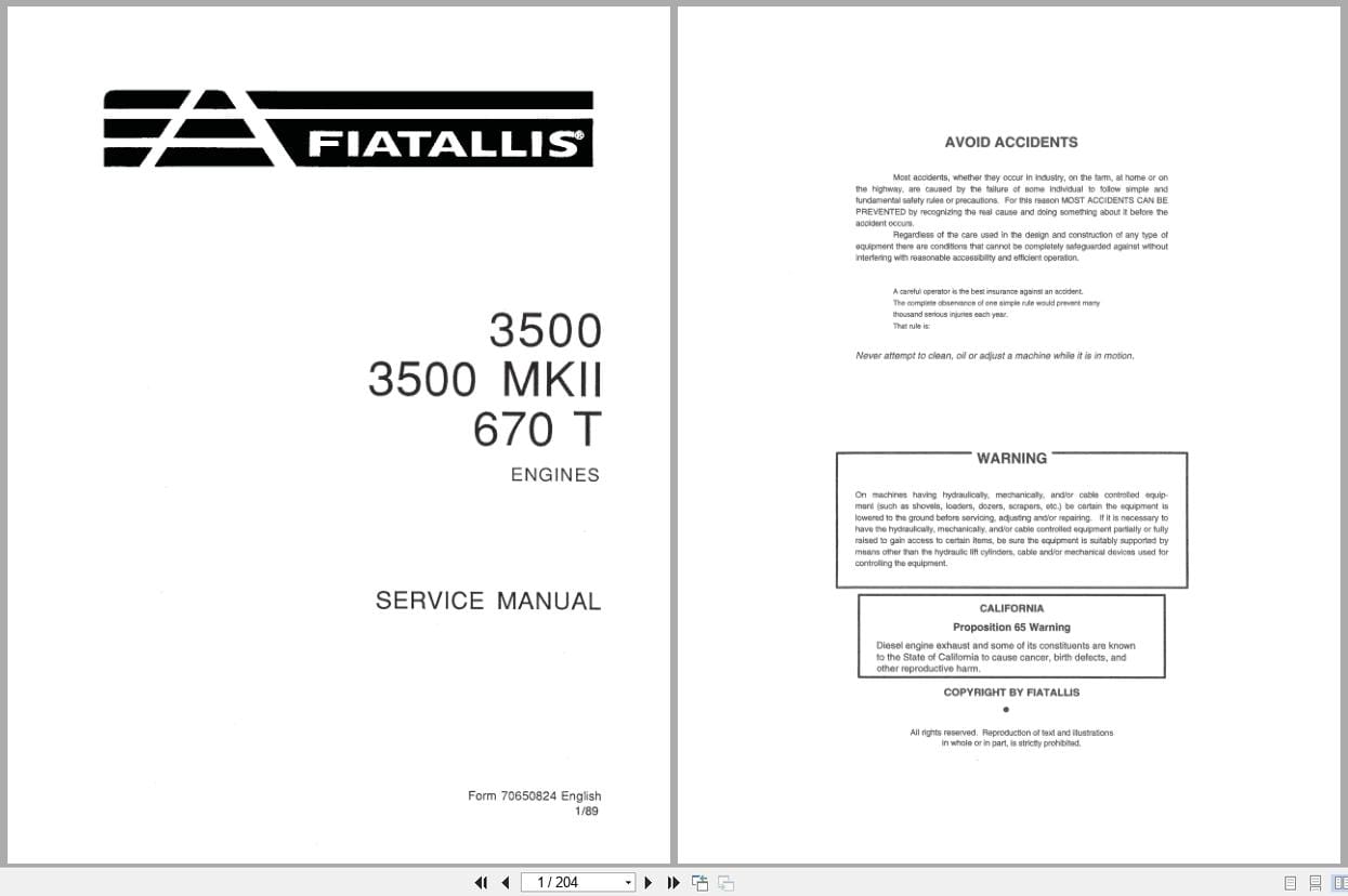 Fiat Allis Engine 3500 3500MKII 670T Service Manual 70650824 (1)