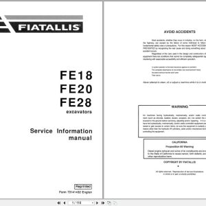 Fiat Allis Excavator FE18 FE20 FE28 Service Manual 73141432 (1)