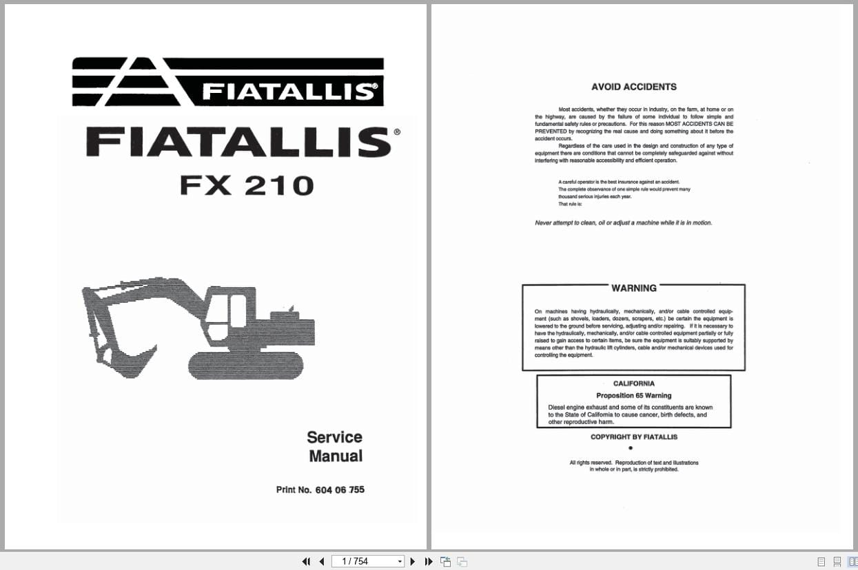 Fiat Allis Excavator FX210 Service Manual 6040675 (1)