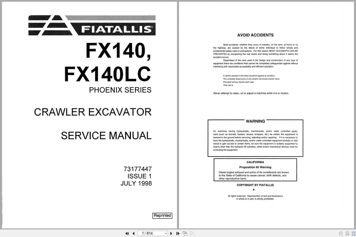 Fiat Allis Excavator Phoenix Series FX140 FX140LC Service Manual 73177447 (1)