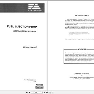 Fiat Allis Fuel Injection Pump APE Series Service Manual 70657399 (1)