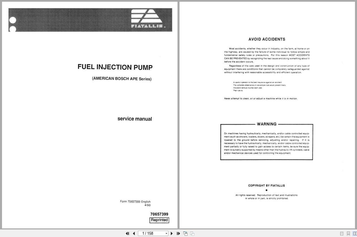 Fiat Allis Fuel Injection Pump APE Series Service Manual 70657399 (1)