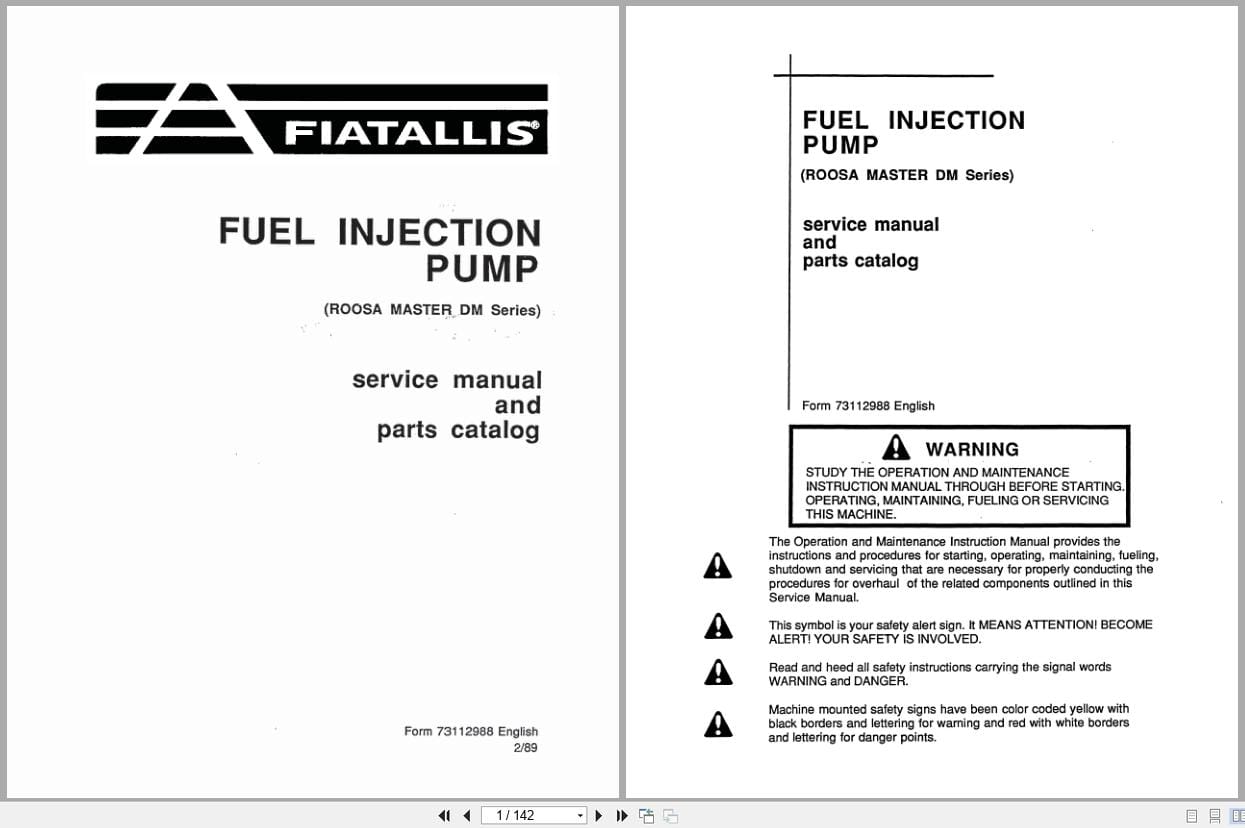 Fiat Allis Fuel Injection Pump DM Series Service Part Manual 73112988 (1)