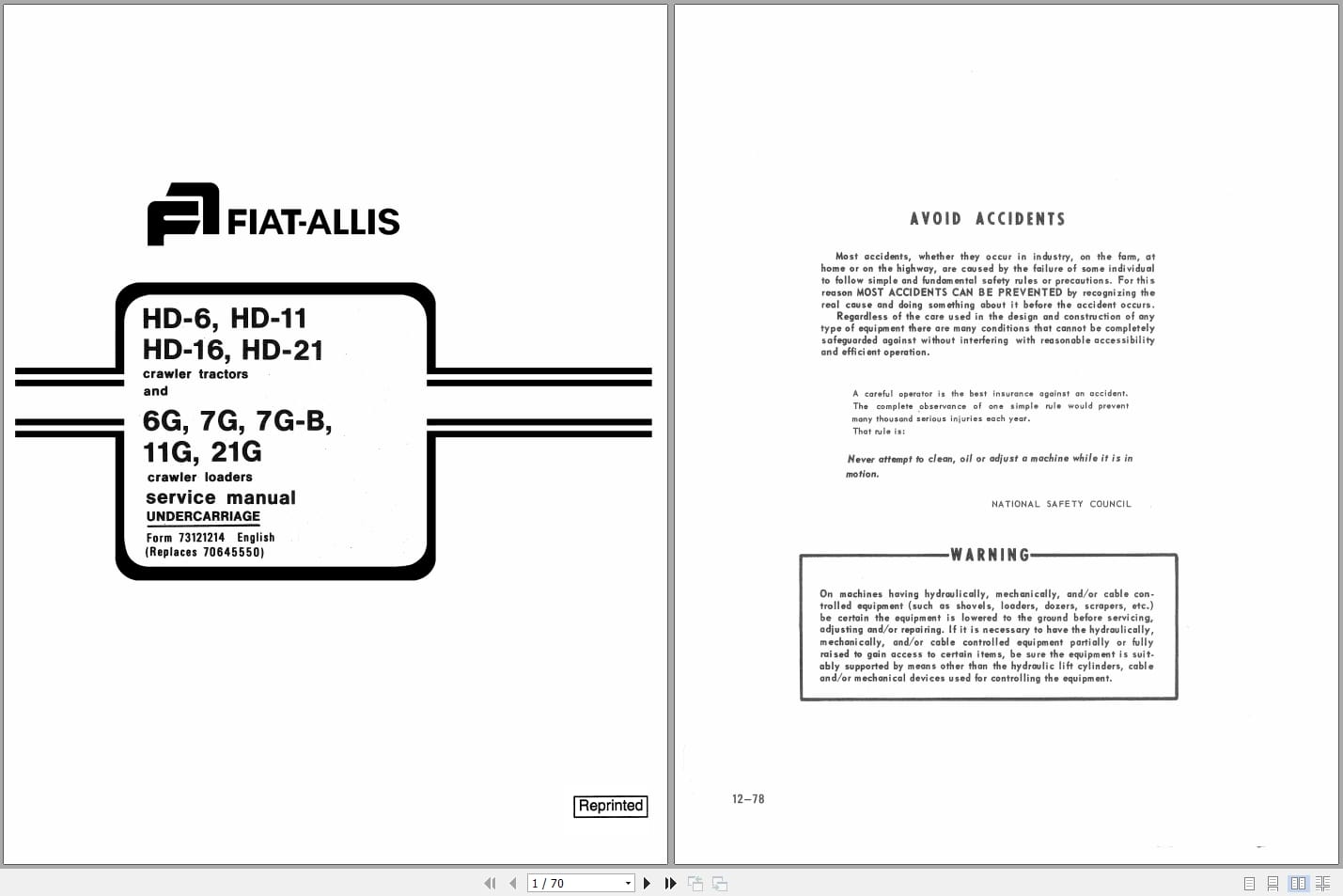 Fiat Allis Loader HD 6 to 21G Service Manual 73121214 (1)