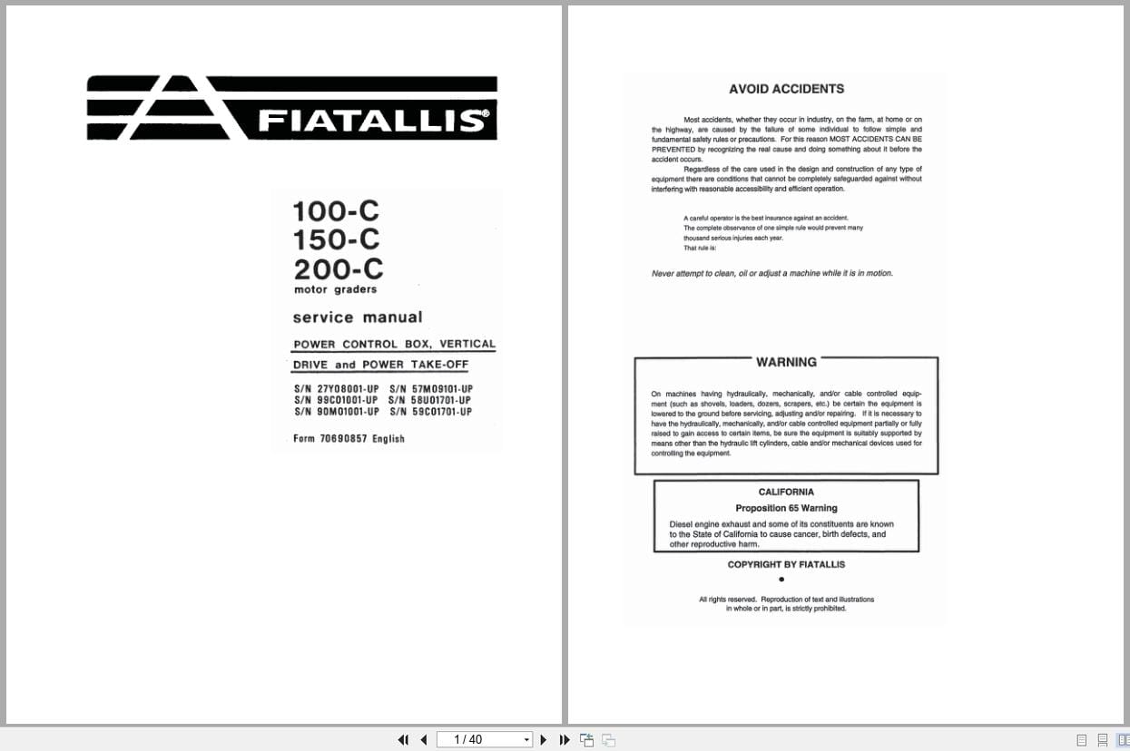 Fiat Allis Motor Grader 100 C 150 C 200 C Service Manual 70690857 (1)